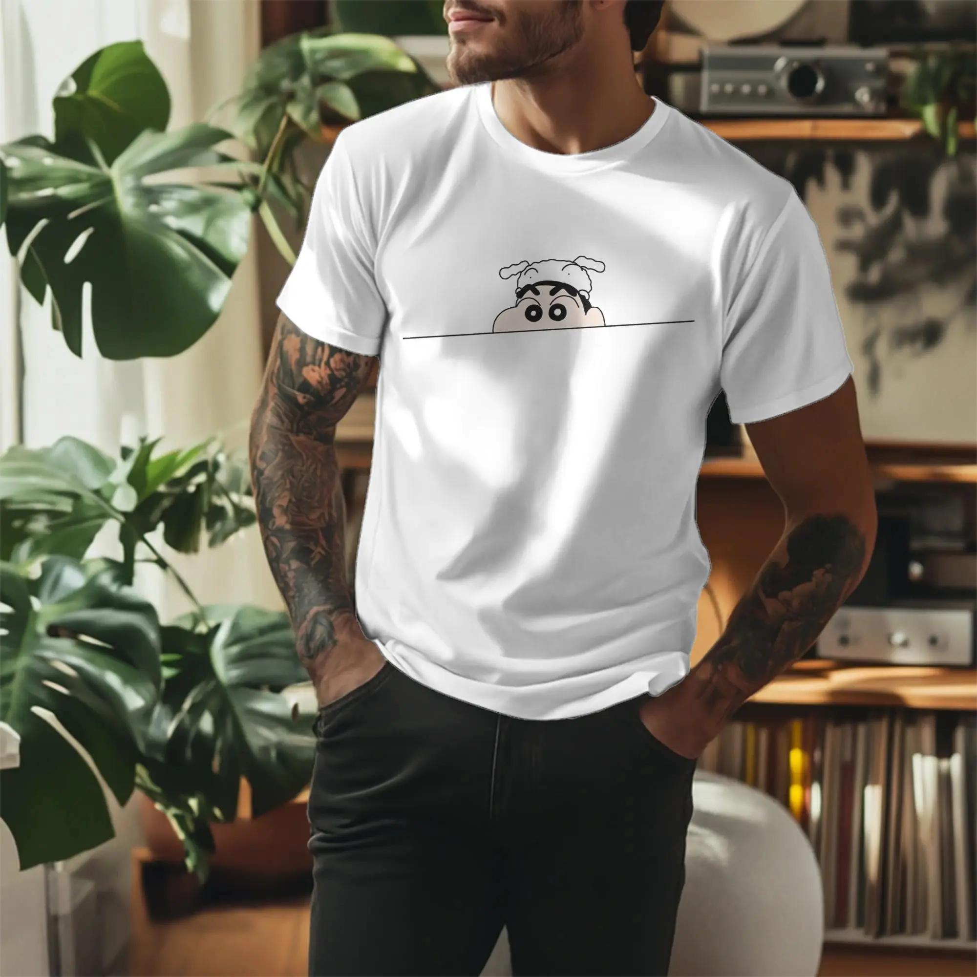 Men Women's crayon shin chan peek T Shirt  Pure Cotton Clothing Awesome Short Sleeve Crew Neck Tee Shirt New Arrival T-Shirt
