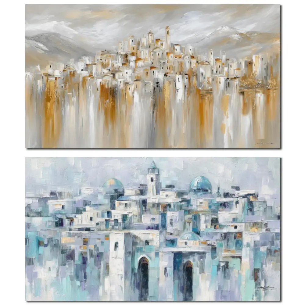 

Original Handcrafted Contemporary Oil Painting Jewish Canvas Art Jerusalem Landcape Artwork for Living Room Decor Hanukkah Gift
