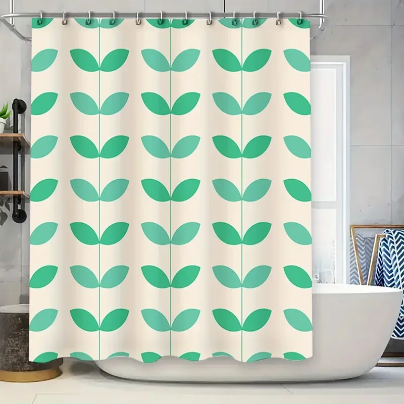 Green Leaf Pattern Shower Curtain Long Lasting Waterproof Fabric for Bathroom Decorations 180cm x 180cmVVV