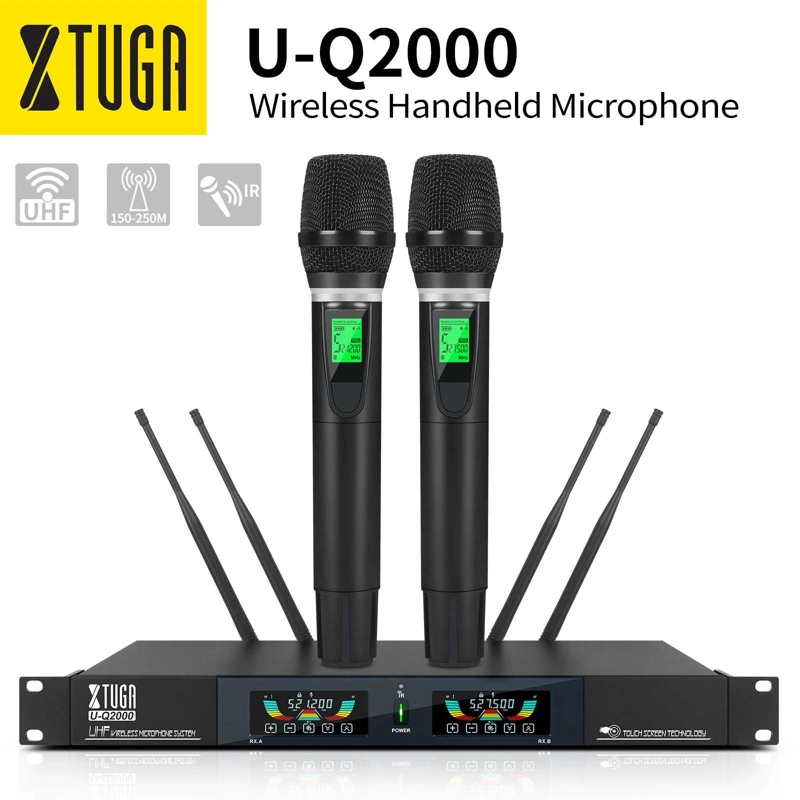 

XTUGA U-Q2000 Professional UHF Wireless Microphone Handheld Lavalier Headset Mic Apply to Karaoke Church School Lecture Stage