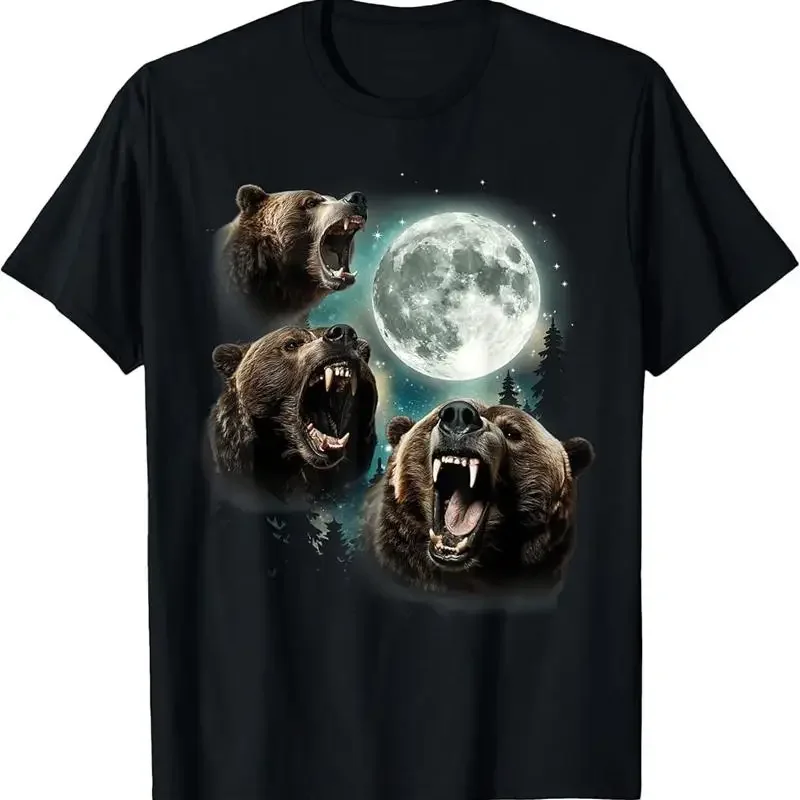 Three Grizzly Bears Howl At Moon Starry Mountain Forest Bear T Shirt