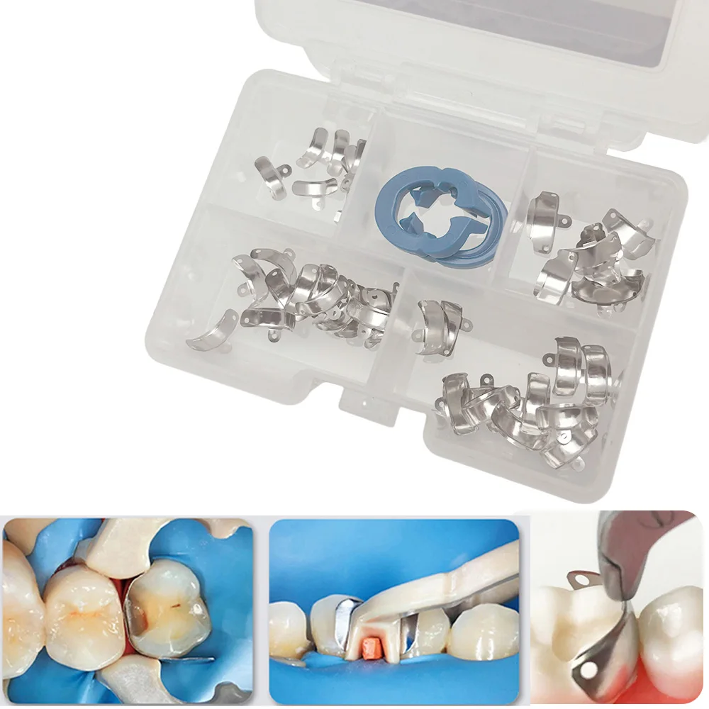 

Kit Dental Sectional Matrix System 50pcs Metal Matrices Bands 2Pcs Resin Clamping Ring for Dental Restorations