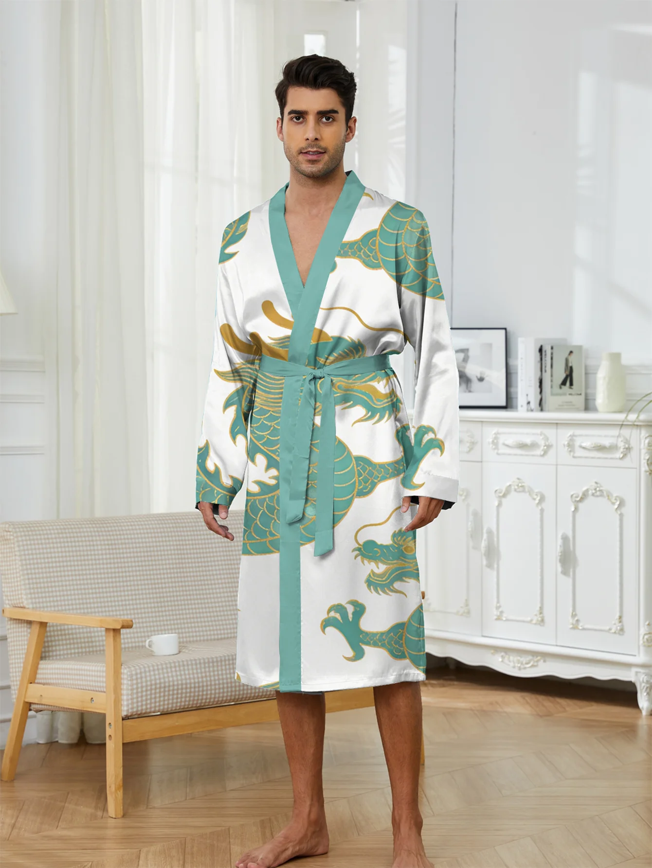Men's sleepwear digital printed spring and autumn thin style quick drying long sleeved summer air-conditioned Funny pajamas