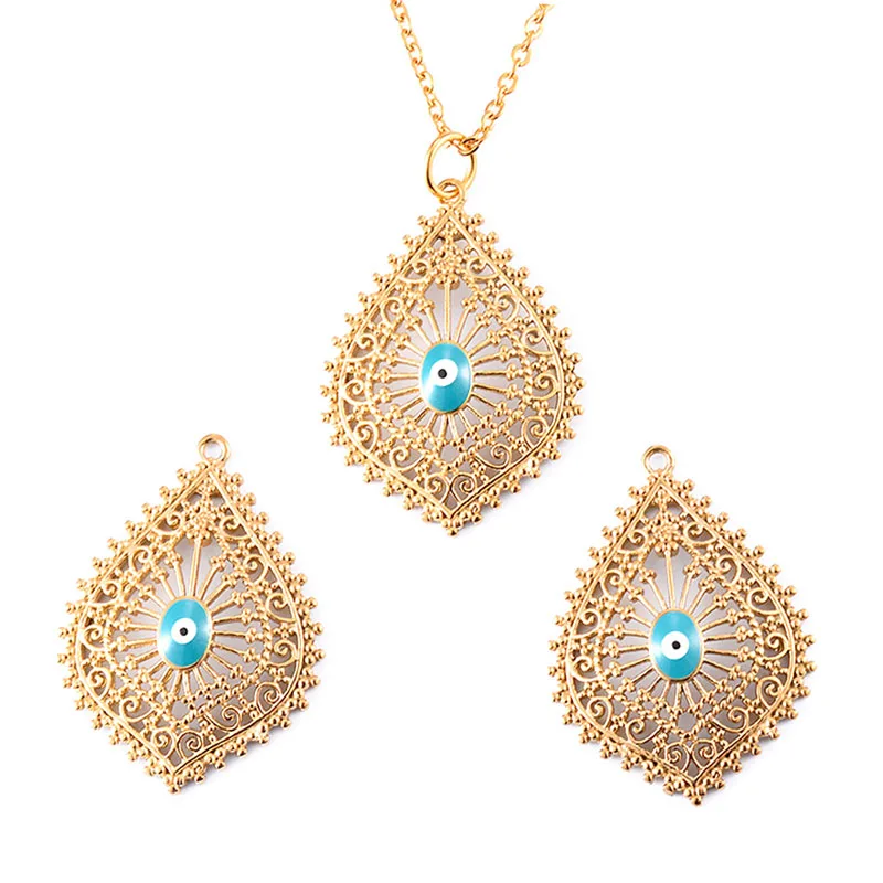 2Pcs Gold Teardrop Stainless Steel Turkish Evil Eye Waterdrop Charm Pendants DIY Necklace Earring Women Jewelry Making Supplies