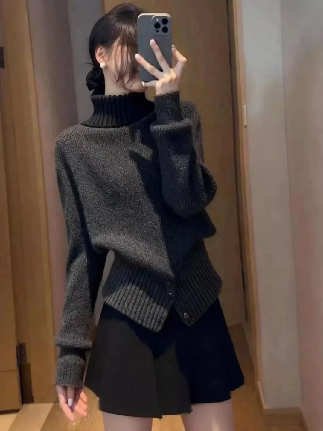 

Корейский утепленный свободный женский вязаный свитер с высоким воротом для весны и осени, мягкий, удобный, модный, для ношения под одеждой