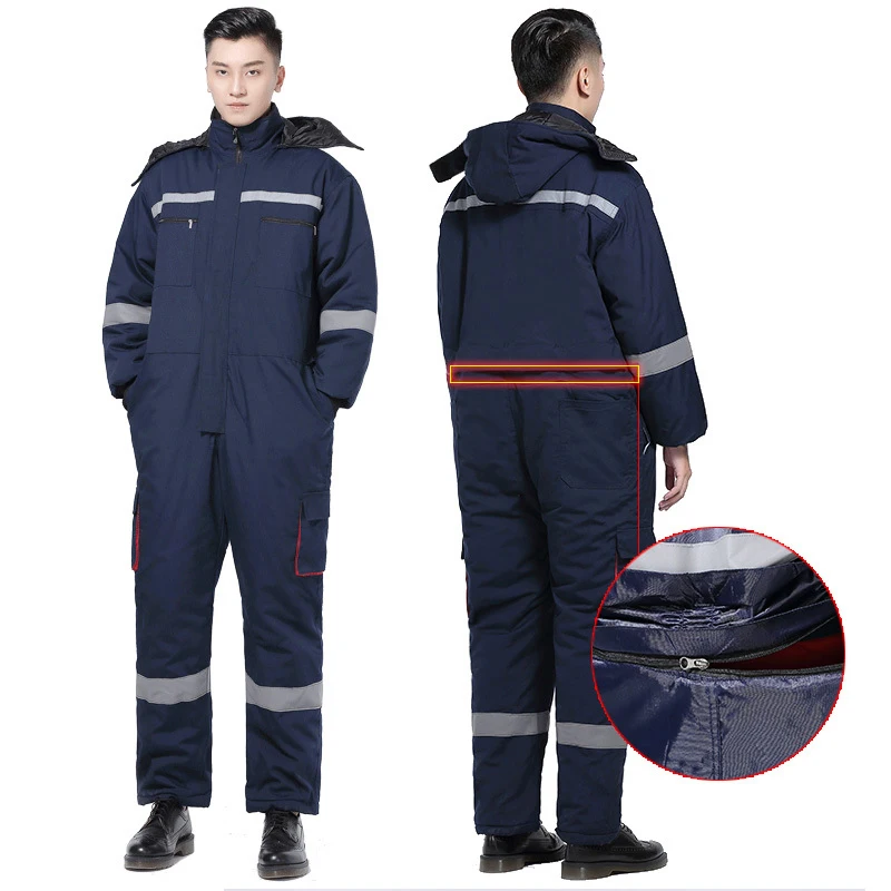 Winter Reflective Coveralls for Men Work Coldproof Thickened Coat and Pants Winter Cotton Safety Clothing Workwear