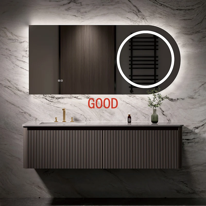 Stone Plate Modern Minimalist Cabinet Combination Light Luxury Gold Washbasin Smart Washstand Wall Hanging Bathroom Cabinet