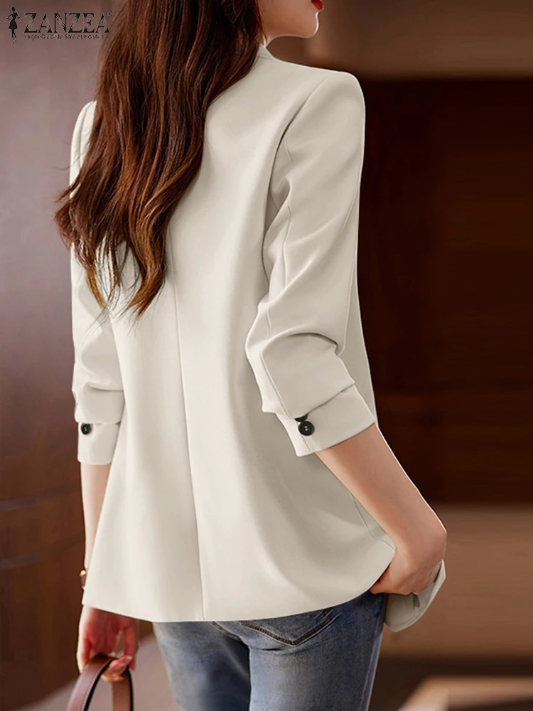 Moda elegante manga longa blazer feminino zanzea outono lapela pescoço ol jaquetas de trabalho casual sólido blazer outwears ternos de escritório