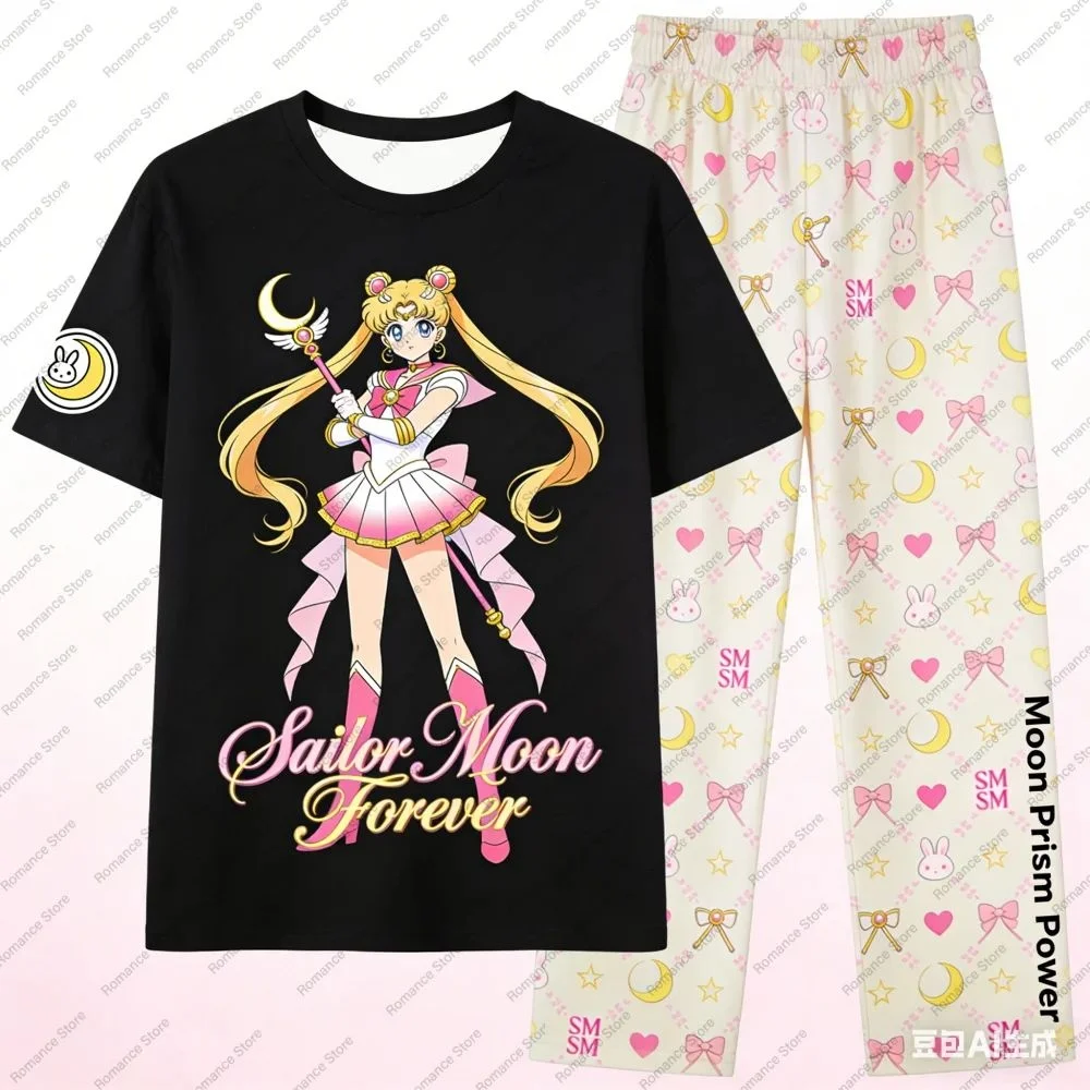 

Sailor Moon Forever Print Pajamas Set Women Casual Short Sleeve T-shirt & Pants 2 Piece Sleepwear Set Fashion Anime Loungewear