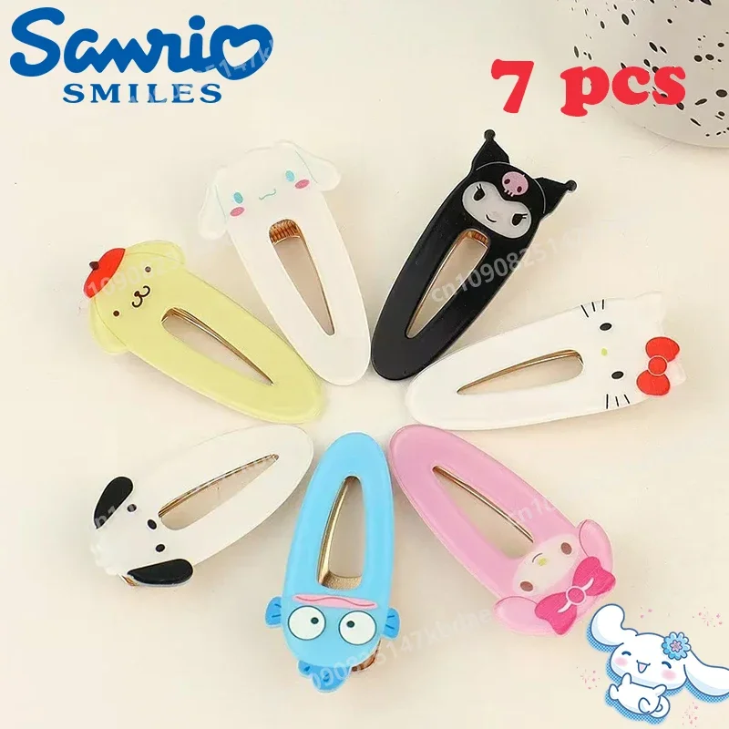 

6cm Sanrio Family Hair Clips Cartoon Figure Kawaii Kuromi Cinnamoroll Barrettes Headdress Girlish Heart Accessories Kids Gifts