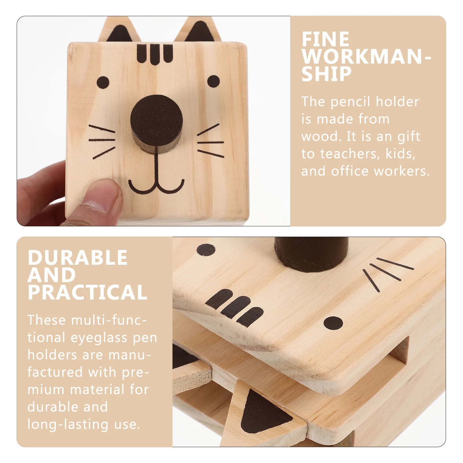 

Cartoon Wooden Pen Holder Eyeglass Stand Desk Organizer Glasses Bracket Stationery Storage Pencil Container Office Supplies