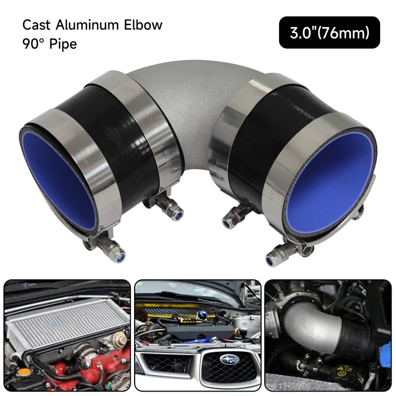 

76mm 3" Cast Aluminum 90 Degree Elbow Pipe Turbo Intercooler+ silicone hose kit Black