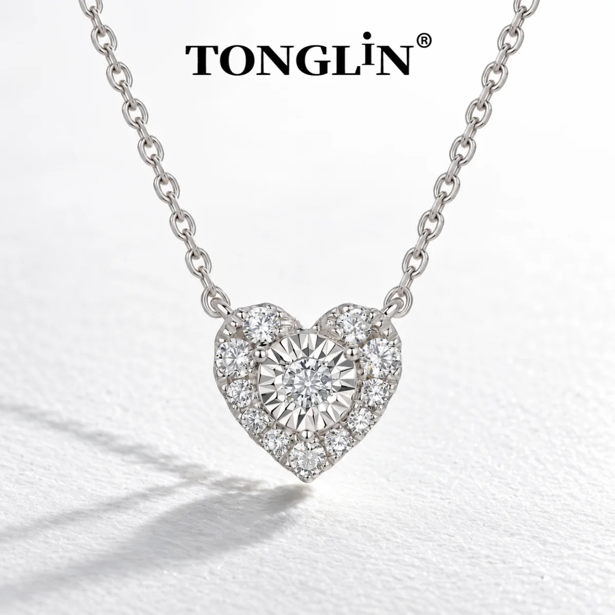 TONGLIN 1CT Lab Grown Diamond Heart Halo Pendant Necklace for Women S925 Sterling Silver 18K Gold Plated Wedding Bridal Jewelry