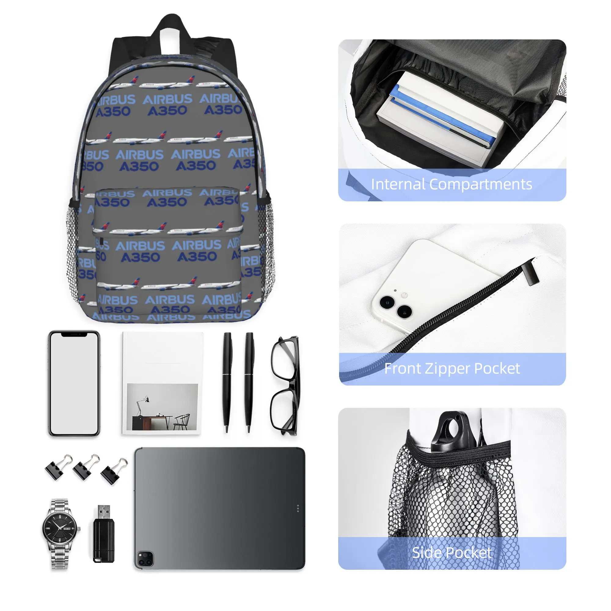 New Airbus Beluga A350 Backpack Hot Sale Daypack Large Capacity Boys Girls BookBag Shoulder Bags for Men Women School Bag