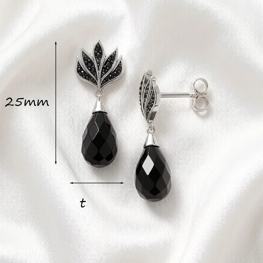 Ohrringe, schwarzes Flammen-Design, Wassertropfen, neu, Vintage-Stil, 925er Sterlingsilber, Geschenk für Frauen, hochwertiger edler Schmuck – Detail 1