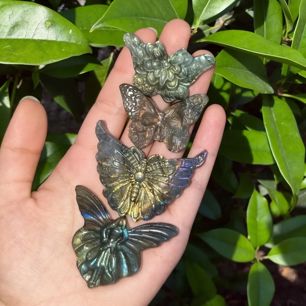 1Pc Natural Flash Labradorite Hand Carved Animal Figurine Halloween Gothic Home Decor Healing Stone Ornament for Jewelry Making
