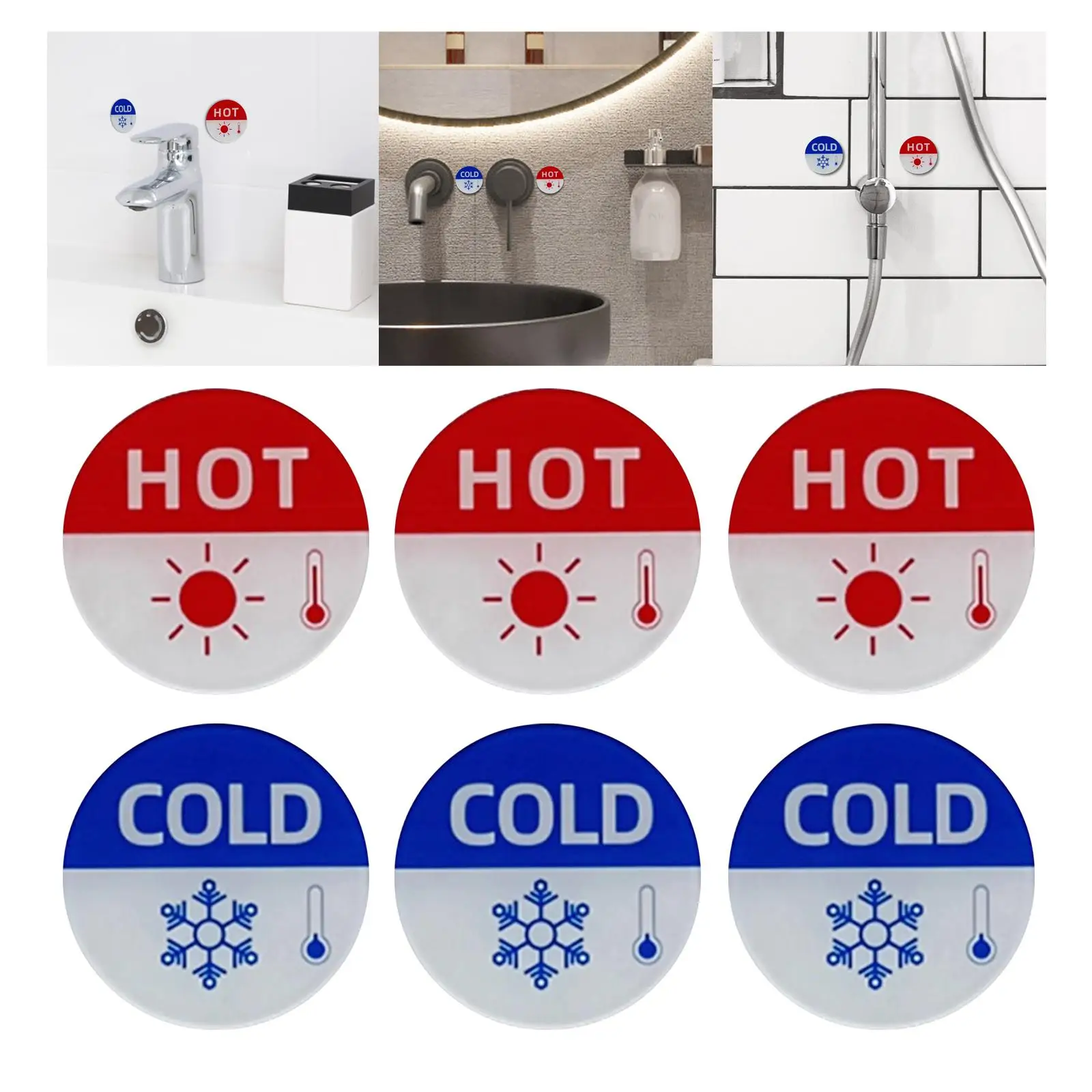 6x Hot and Cold Signs Hot Cold Labels Durable Easy to Use Round Acrylic Self