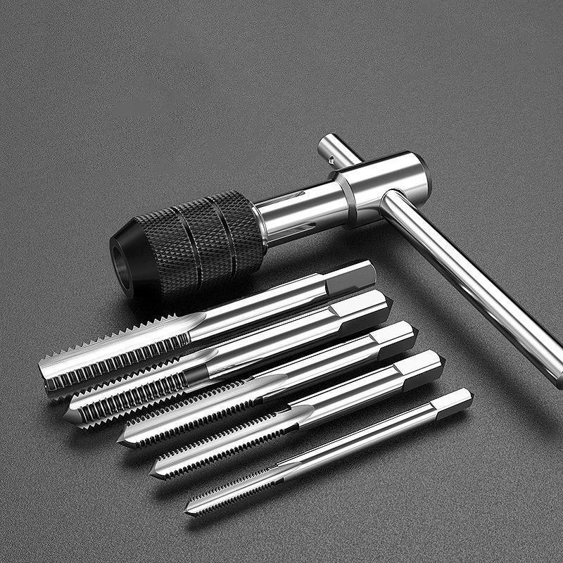 6/9PCS Carbon Steel T-Tap Wrench Set Hand Taps M3/M4/M5/M6/M8 with Easy Use Grips Threading Machine Screw Thread Plug Tap Drill