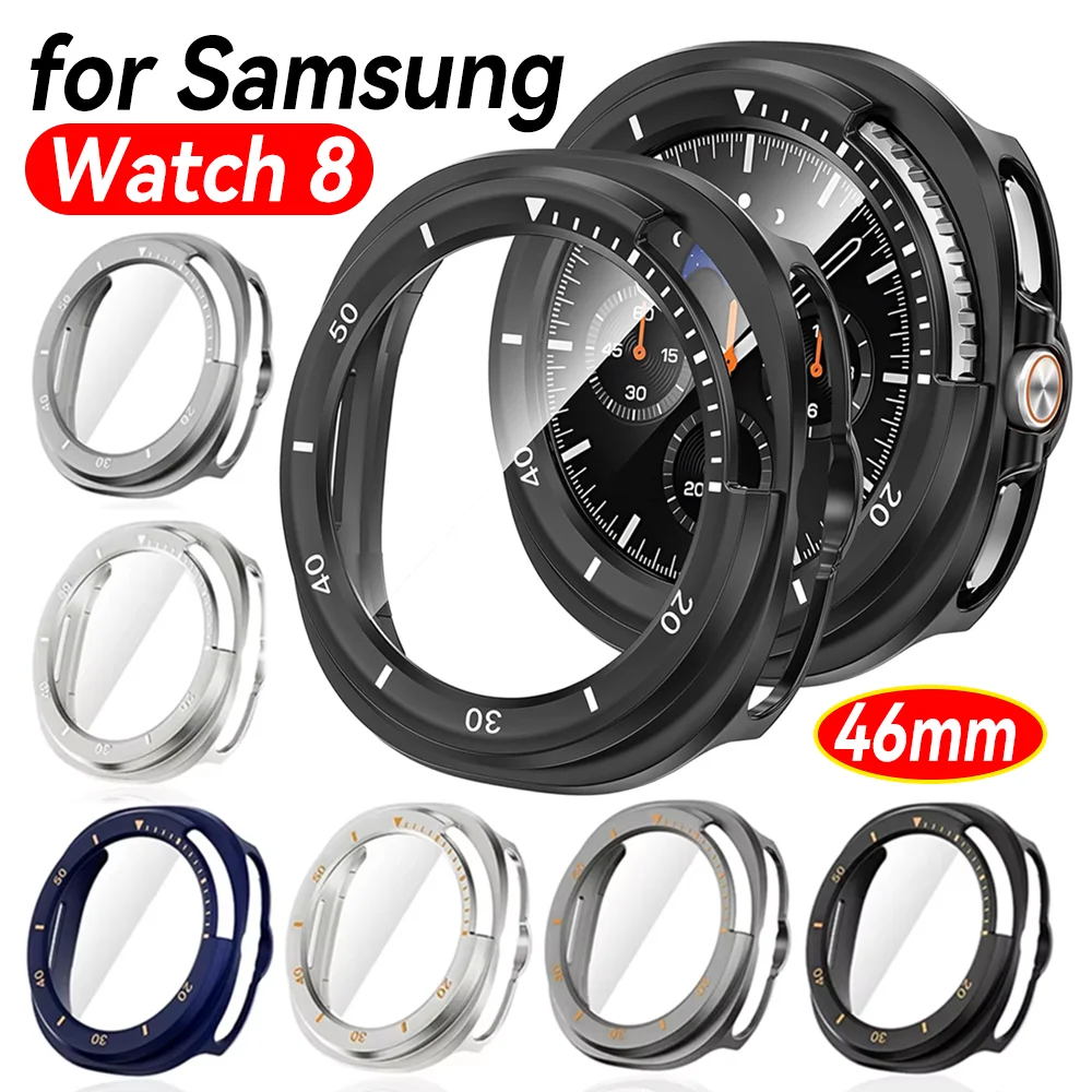 

2-1 шт. чехлы для ПК + стеклянный чехол для Samsung Galaxy Watch 8 Classic 46 мм, защитный экран из закаленного стекла, бампер для Watch 8 Classic
