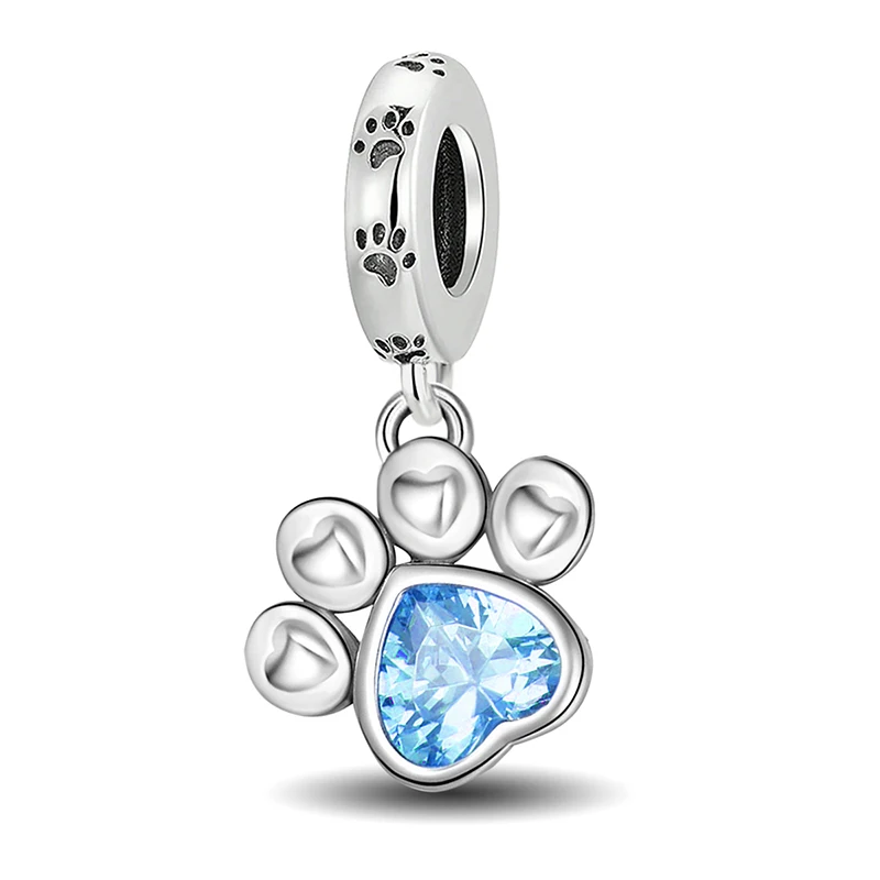925 Sterling Silber Anhänger Zirkon Pfote Rotes Liebesherz Charms Perlen Passend für Original Armband Armreifen DIY Feiner Schmuck für Frauen