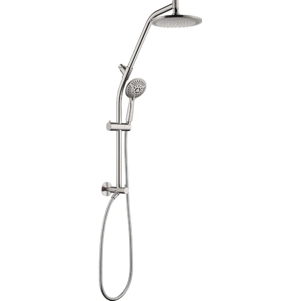 BRIGHT SHOWERS Rain Shower Heads Combo with High Pressure Handheld Shower Head Brass Shower Column - Height Adjustable Slider