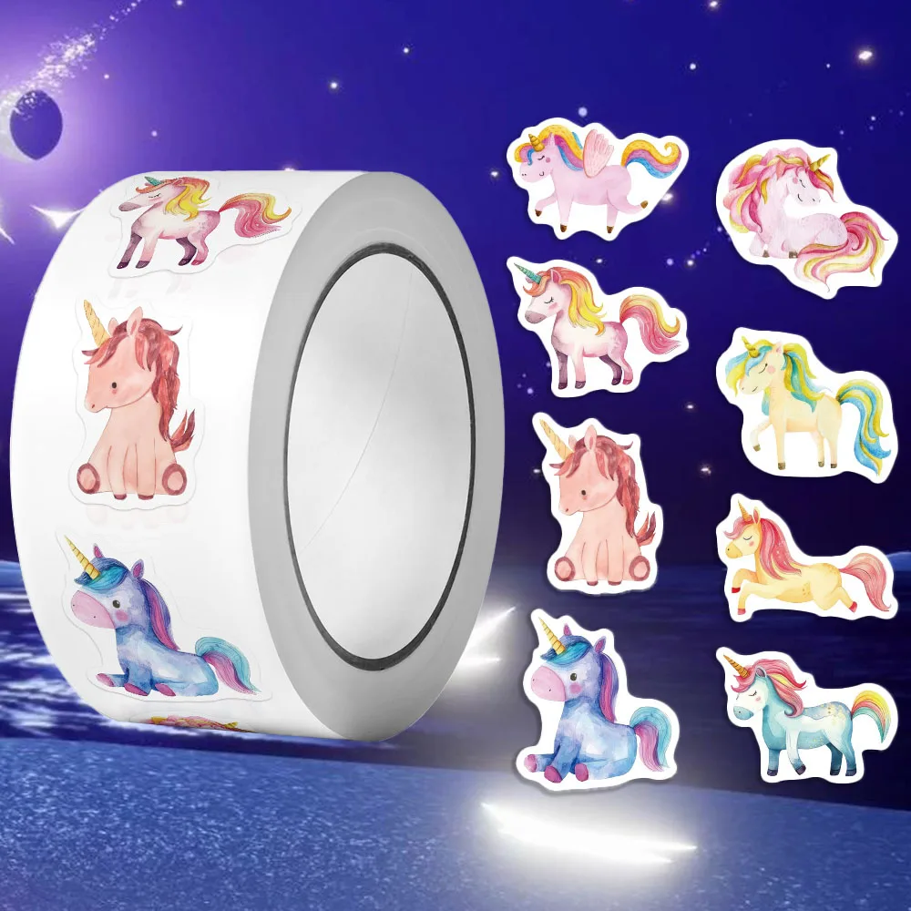 500Pcs/Roll Heterotypic Unicorn Pegasus Stickers 2.5cm/1.0'' Interactive Communication Game Learning Rewards, Adorn Gifts