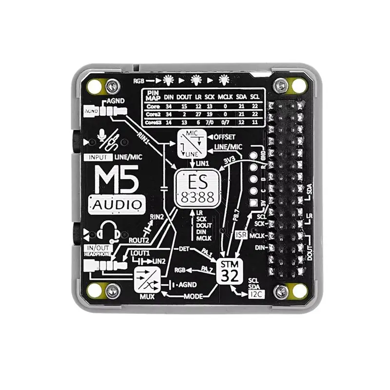 Módulo de audio AED7-STM32G030) ES8388 Módulo de expansión interactivo de audio Codec de audio TRS+TRRS Conector dual de 3,5 mm CTIA(/OMTP