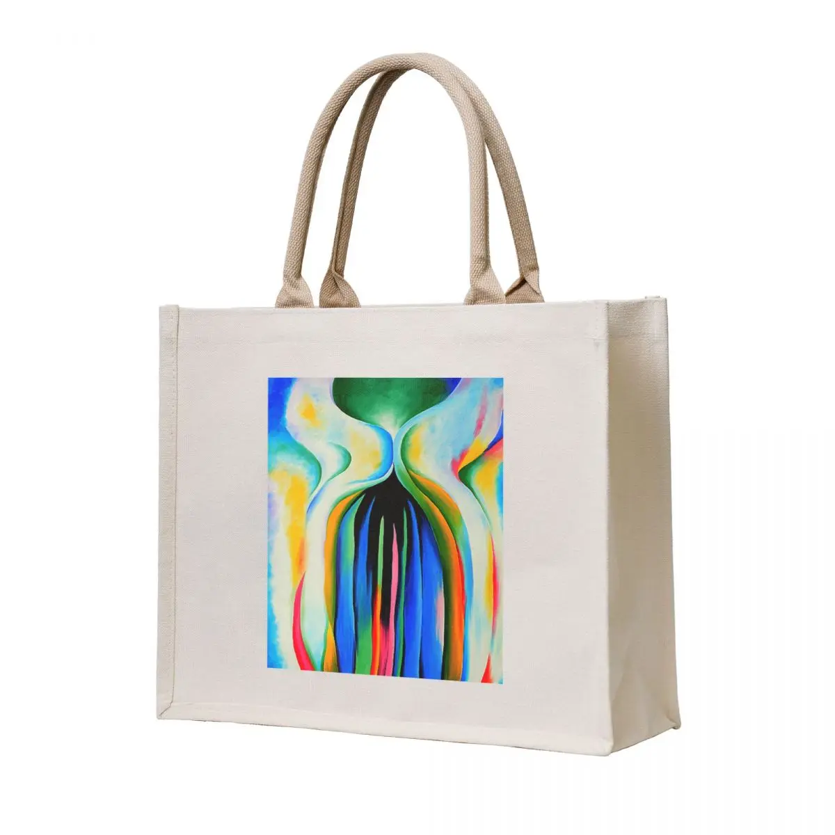 

Gray line with black, blue, and yellow art by georgia O'keeffe painting Tote Bag Customizable tote bag tote bag woman Lady