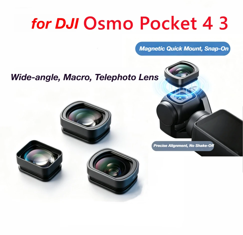 For DJI Osmo Pocket 3/4 Magnetic 2x maginifier lens/112° Wide Angle Lens/10x Macro Lens Optical Glass Filter Photography