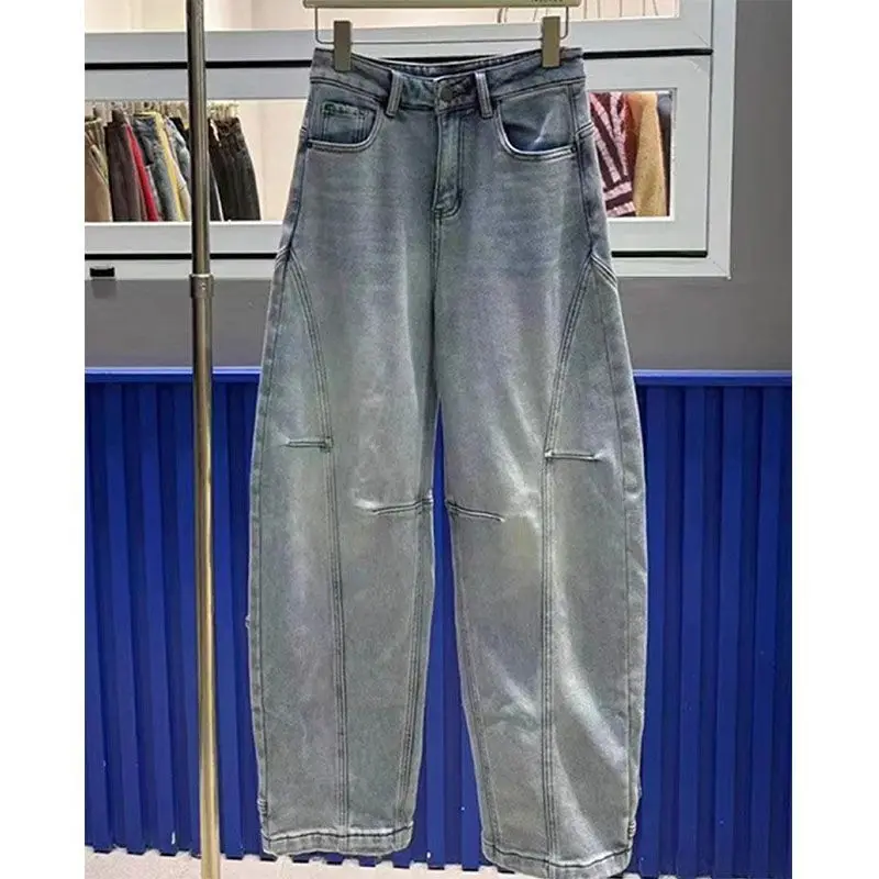 Jeans con lama curva ricamata alla moda di Topolino simpatico cartone animato Disney, nuovi pantaloni larghi a forma di banana versatili e alla moda.