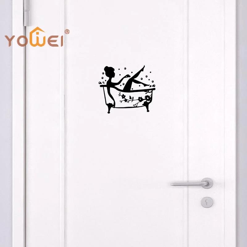 Latest Bath Time Vinyl Door Sticker Removable Bathroom Art Decal Door Stickers Bathroom Waterproof DIY Creative Wall Sticker