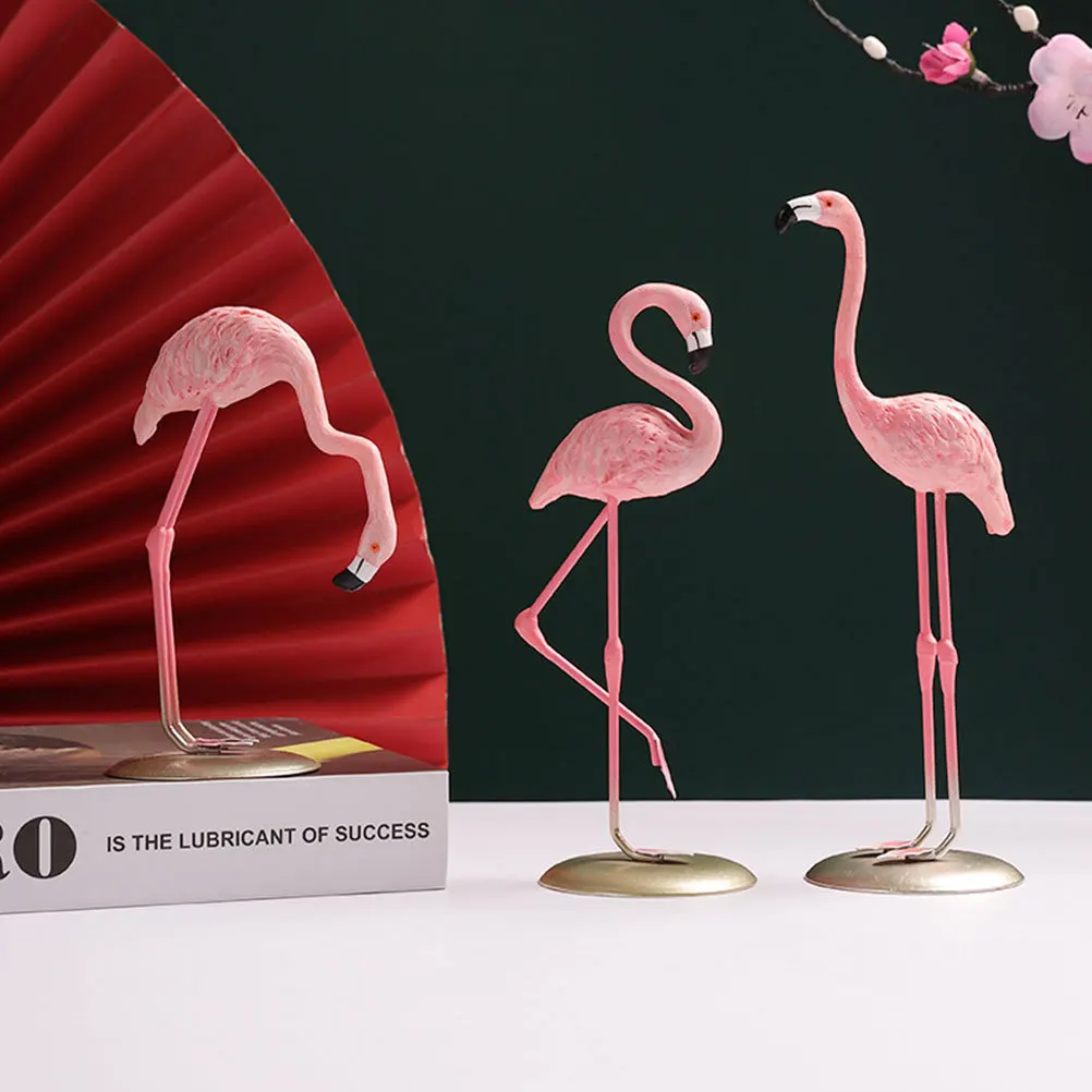 

3 Pcs Animal Flamingo Ornament Office Pink Home Decor Garden Ornaments Alloy Desk Figurines