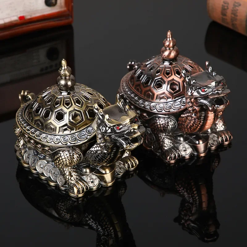 European Style Hollow Dragon Turtle Incense Burner Retro Home Office Decor Creative Living Room Ornament Handicraft