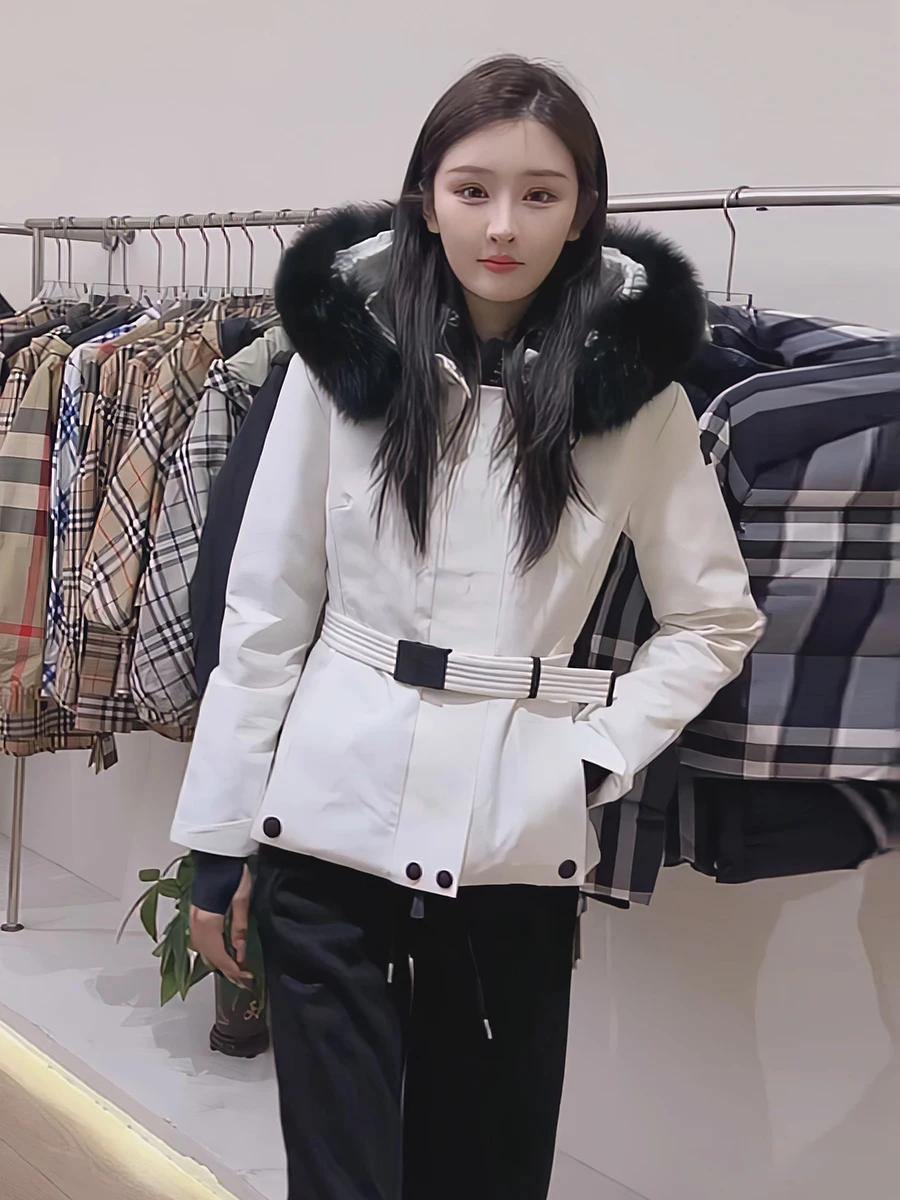 Sli mi-long femmes vers le bas Jaet blanc Du manteau de plumes avec col de fourrure coréen Sle trajet Thiened vêtements d'extérieur d'hiver