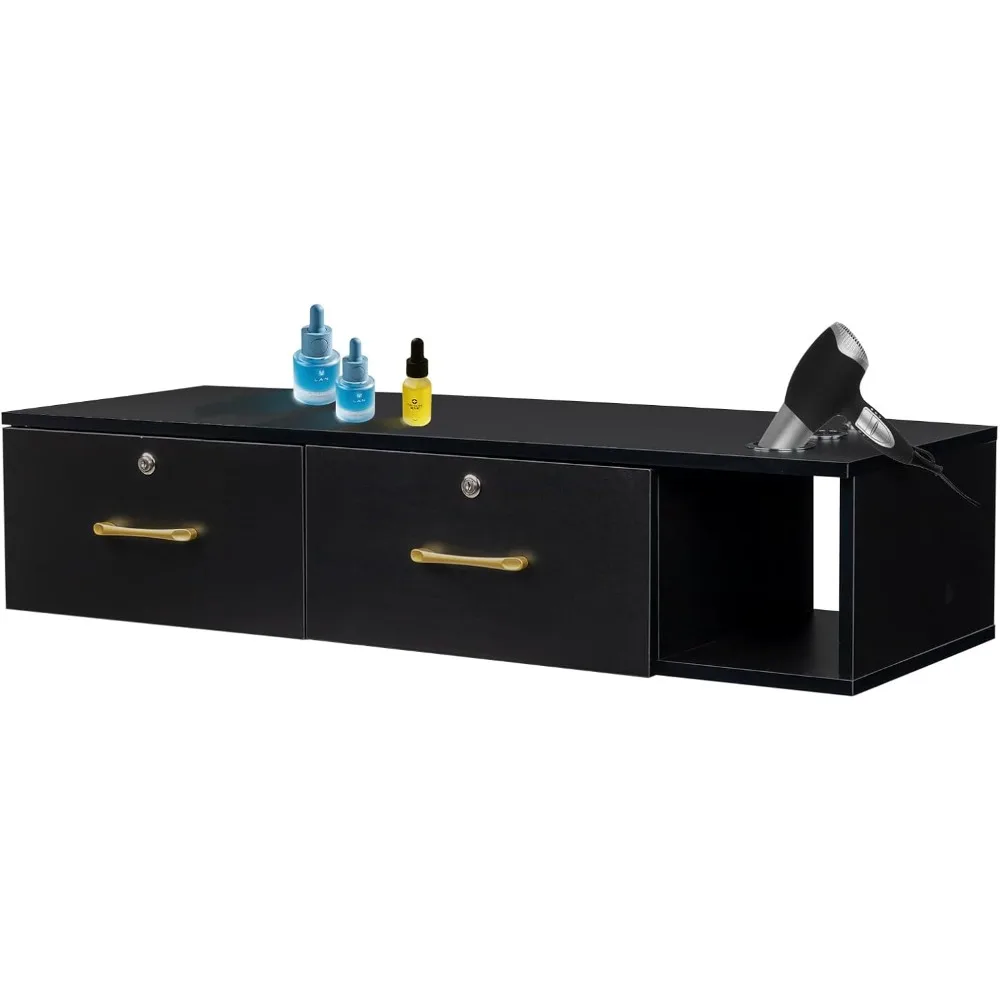 Estação de barbeiro de estilo de montagem na parede para cabeleireiro, equipamento de spa de salão de beleza, estação de armário de salão com gaveta de armazenamento bloqueada