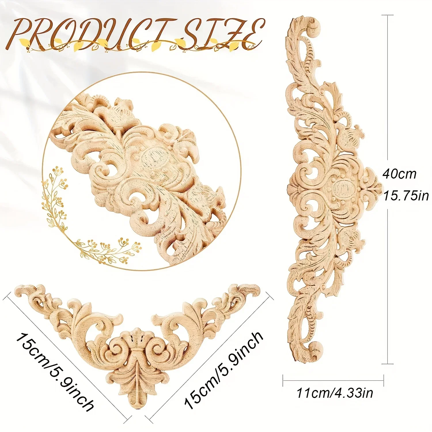 5 Pieces Wood Appliques Onlays Decorative Wood Applique DIY Appliques and Onlays for Furniture Long Carved Onlay for Bed