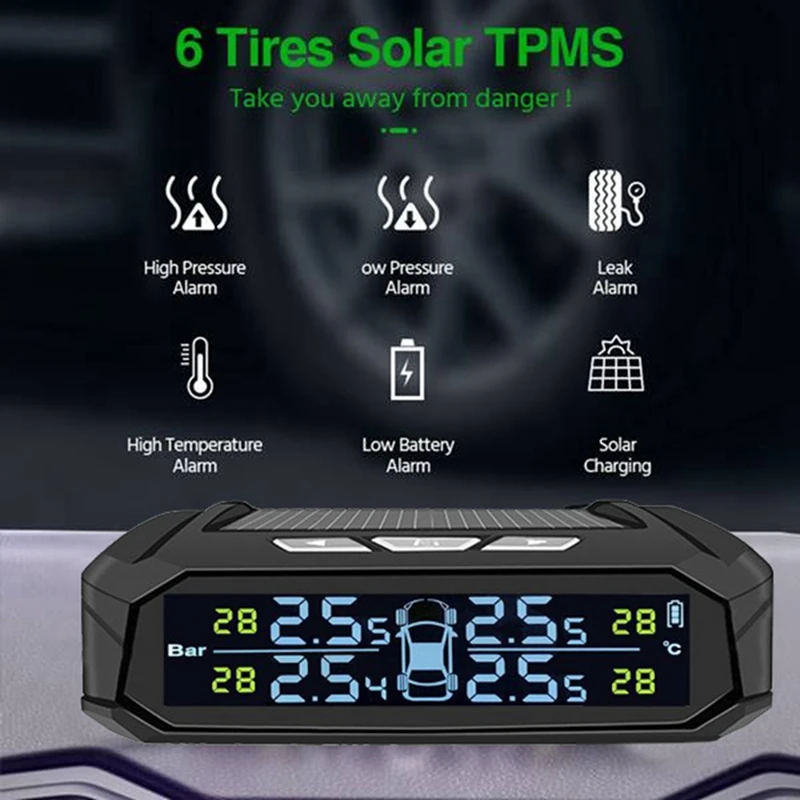 Car TPMS Tyre Pressure Monitoring System Solar Power Digital Display Auto Security Alarm Systems With Sensors