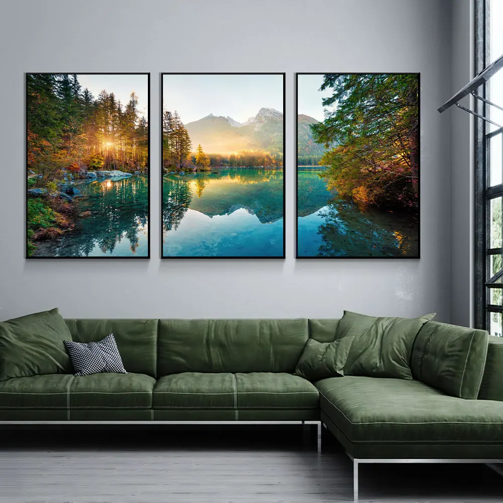Print Wall Art Landscape Pictures Canvas Painting for Living Room Home Decor Frameless 3PCS Nature Sunshine Forest Lake Poster