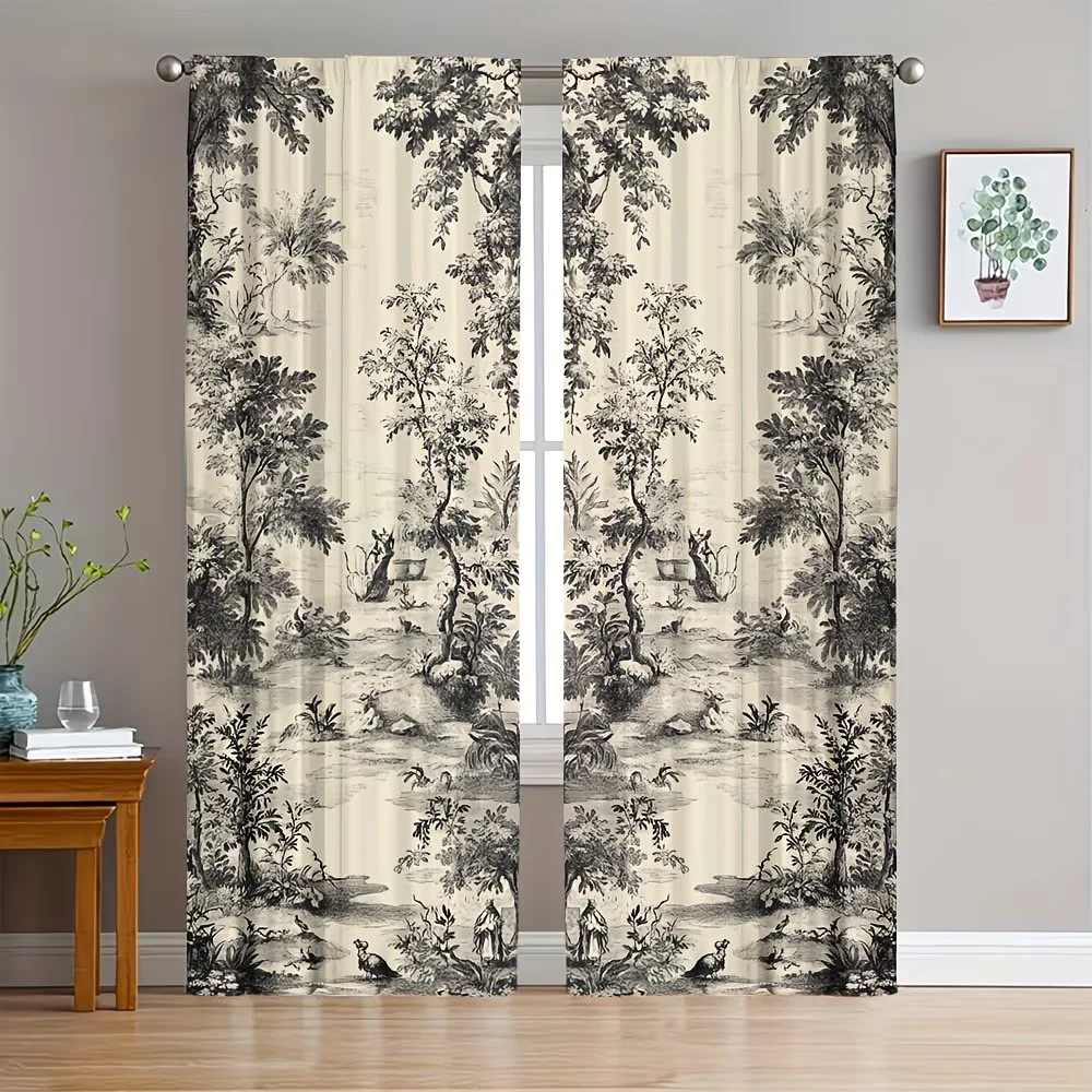

2Pcs Curtains Rustic-Style Vintage Pattern Print Window Drapes for Bedroom Living Room Decoration Window Treatment.
