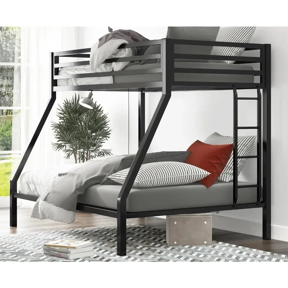 Lit double superposé en métal avec escalier perfectionné, cadre robuste et robuste, rangement sous le lit de 12 po