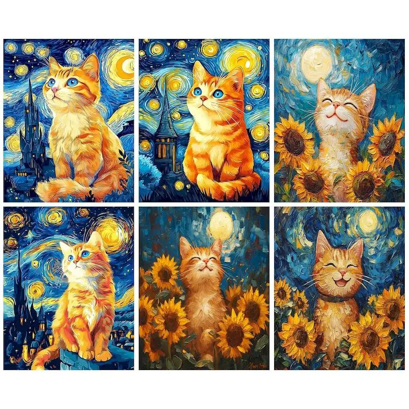 

GATYZTORY Picture By Number Cat DIY Painting By Numbers Starry Sky Landscape HandPainted Christmas Gift Home Decoration