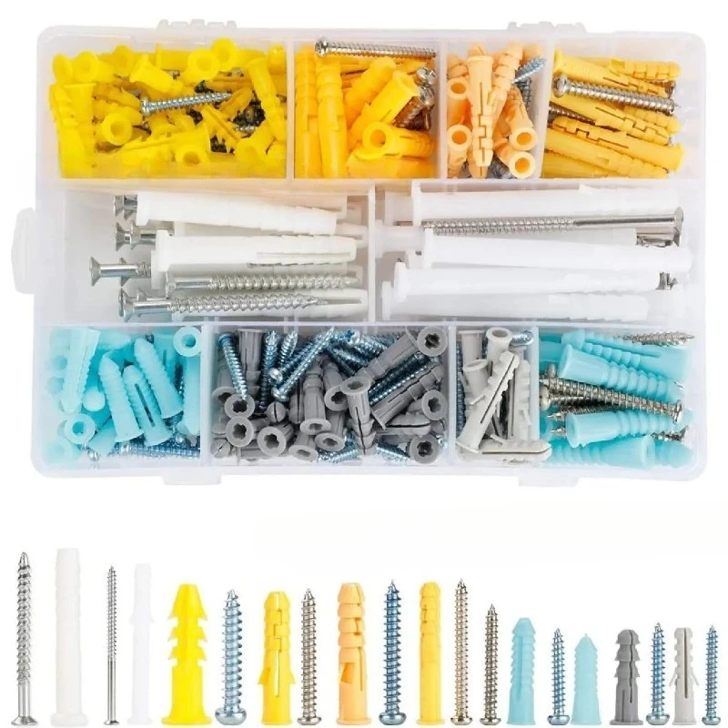 

Набор из 300 пластиковых саморезящихся дюбелей для гипсокартона с шлицевым и крестовым шлицем, с самонарезающими винтами Phillips