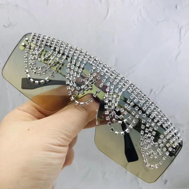 Diamonds One piece Sunglasses Women Goggle Oversized Luxury  display picture 2