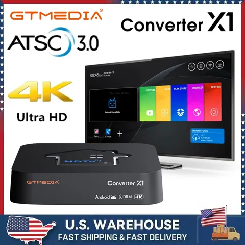 GTMEDIA HDTV Converter X1 4K HDR TV BOX Decoder Support ATSC 3.0 DVR Recording With Dual Band Wifi And Dolby Audio Best for US