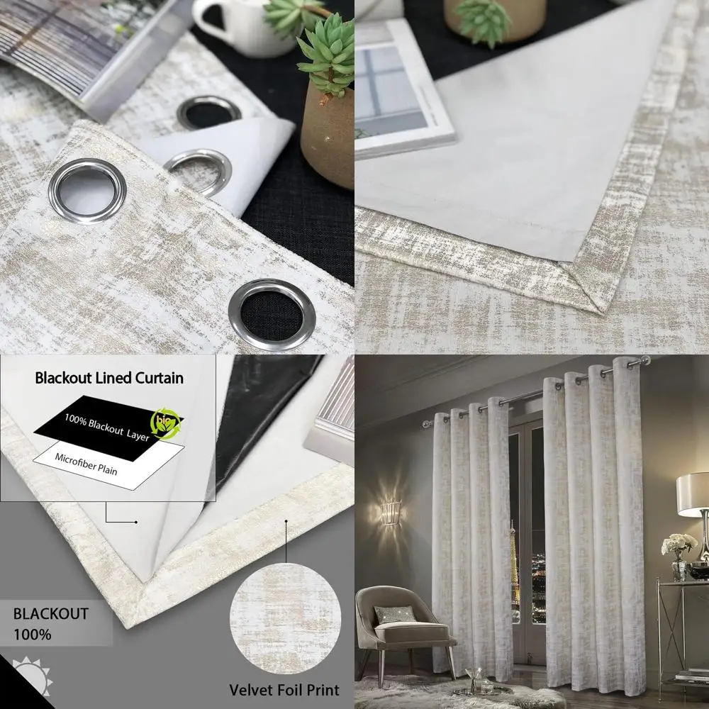 

Термоизолирующие светонепроницаемые бархатные шторы, 108 дюймов в длину, с роскошным золотым принтом, 2 белые панели для спальни/гостиной