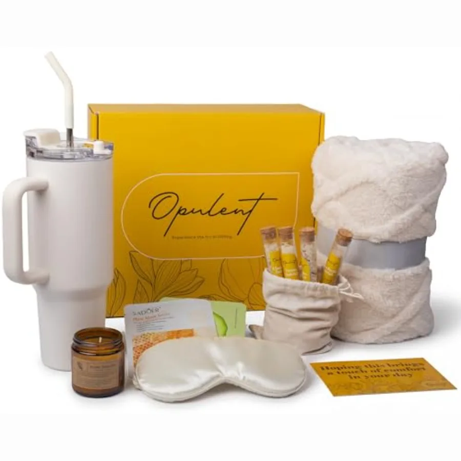 

Luxury Self Care Gifts for Women - Hug in a Box Comfort Care Package - Spa Mothers Day Gift Set with 40 oz Tumbler and Cozy Bla