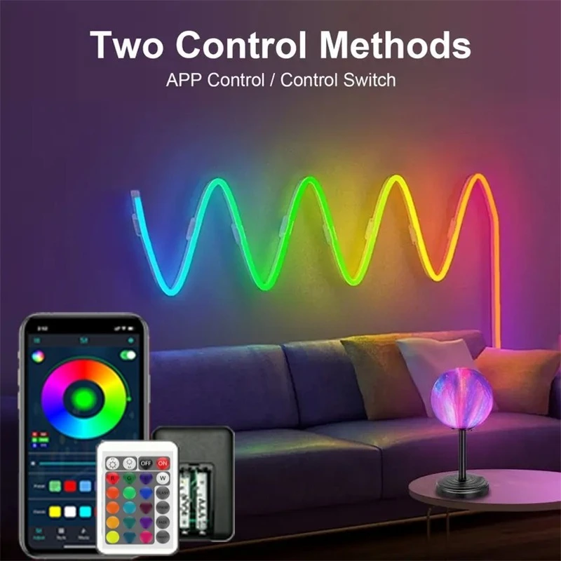 5/4/3/2/1m 5V USB RGB Smart LED Neon Rope Lights, 16 Million Colors, App/44 KEY Remote Control, Music Rhythm, Timing Switch