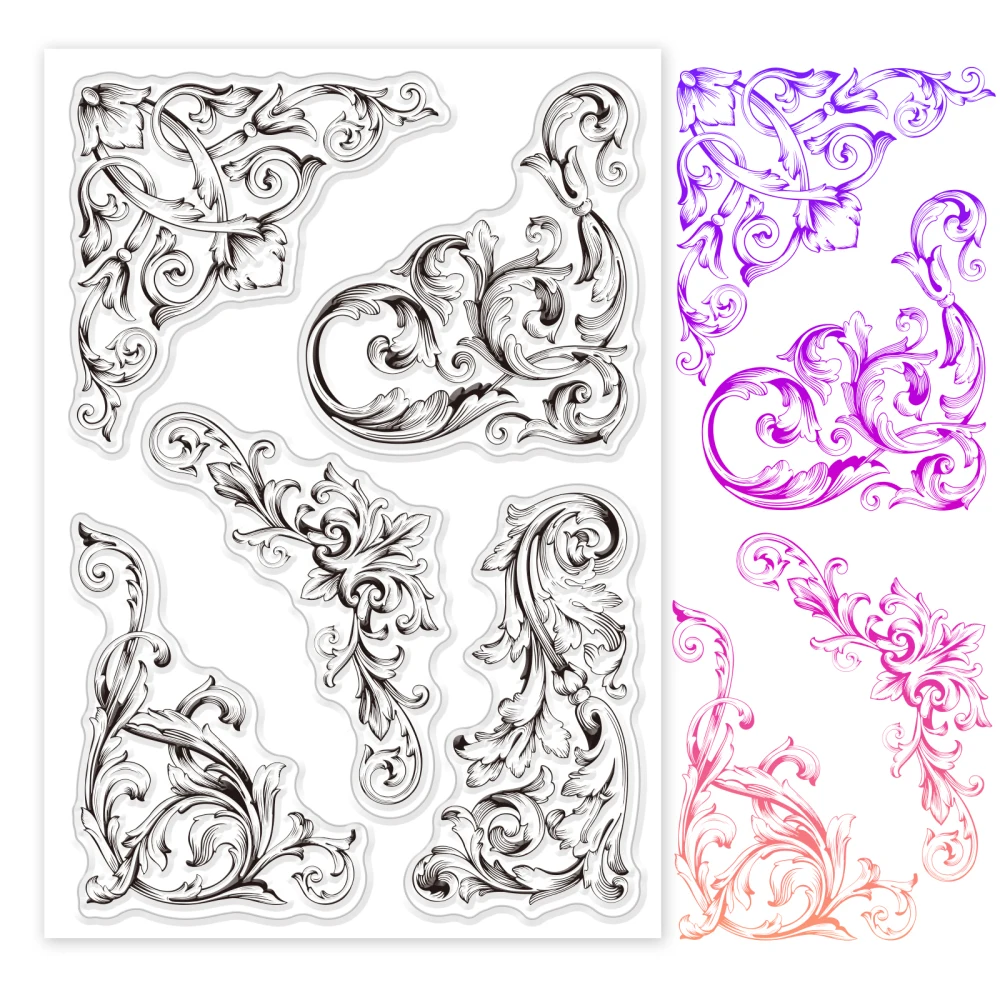 1Sheet Vintage Floral Corners Silicone Clear Stamps Transparent Stamps for Festival Birthday Valentine\'s Day Cards Making DIY