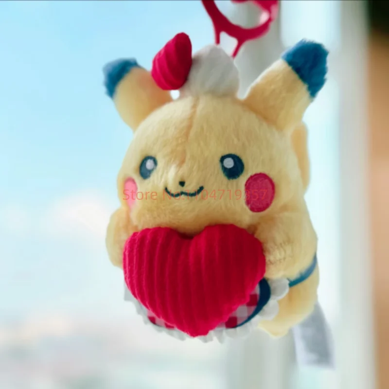 Official Pokemon Cafe Series Pikachu Plush Keychain Set Heart & Burger Anime Cute Model Plush Doll Collection Pendant Toys Gifts