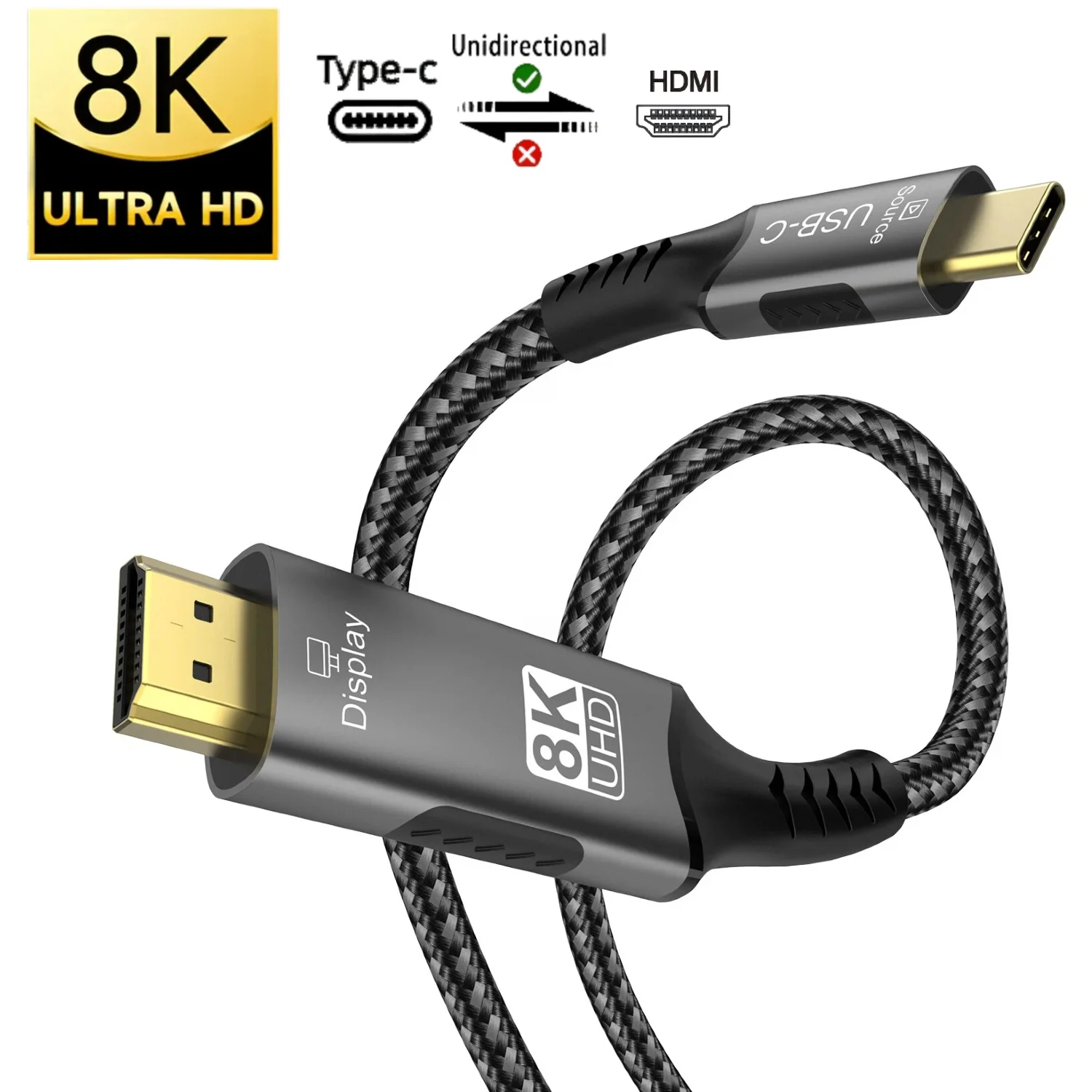 

Кабель USB-C (источник) к HDMI (дисплею), адаптер типа C к HDMI, 8K при 60 Гц, 4K при 120 Гц, Thunderbolt 3/4, совместимый с игровым монитором